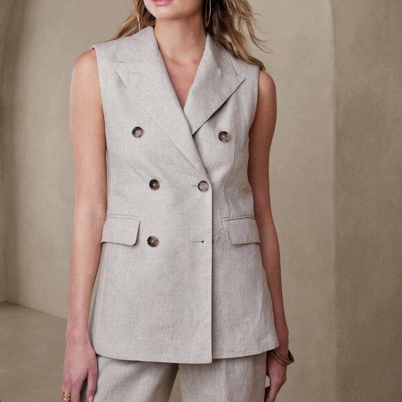 Banana Republic Palma Beige Linen Vest US 10 - Picture 2 of 4
